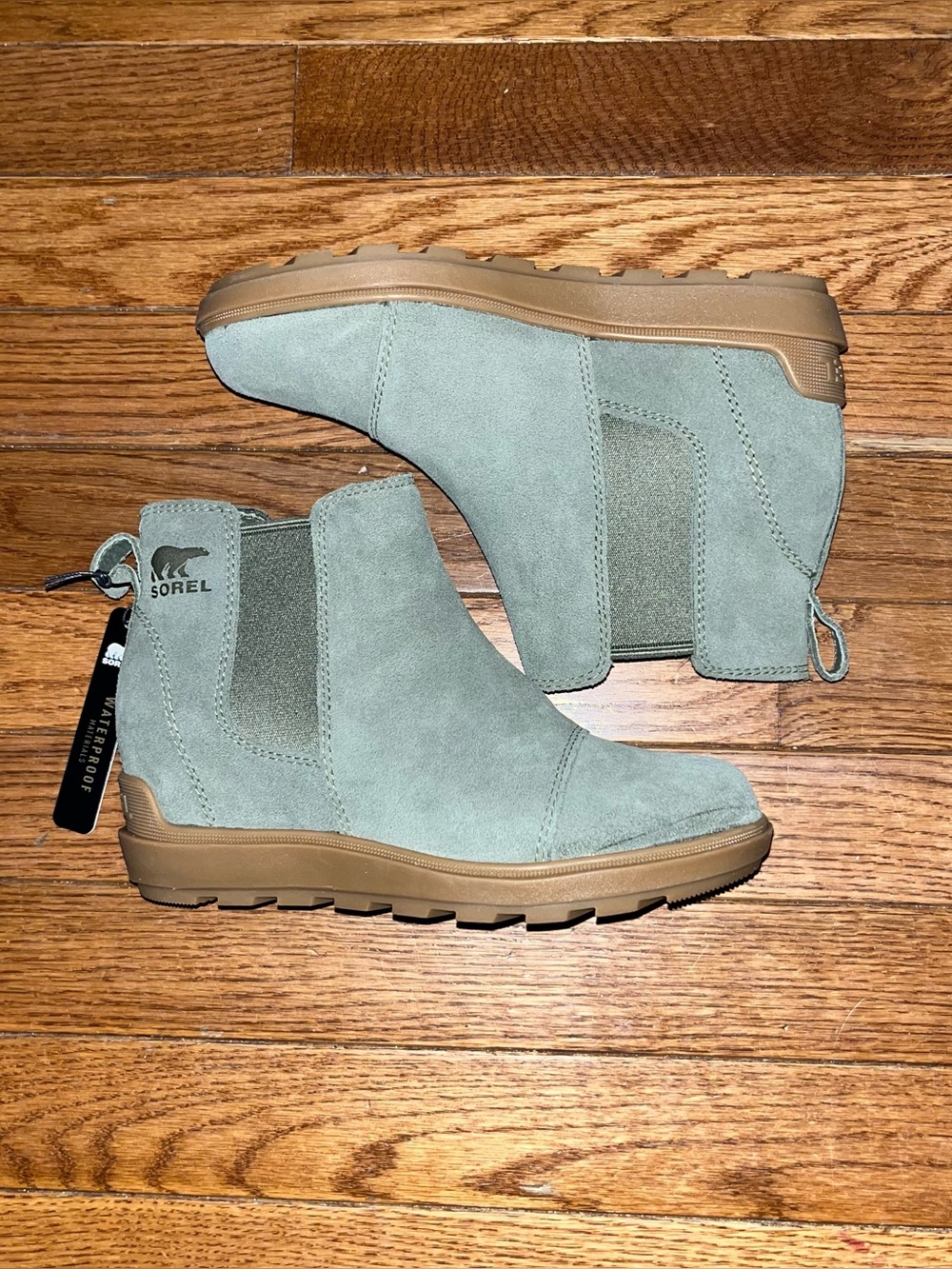 Sorel Evie 2 Waterproof Suede Chelsea Boots Stone Green & Grill 2 Women’s Size 5 - Picture 6 of 15